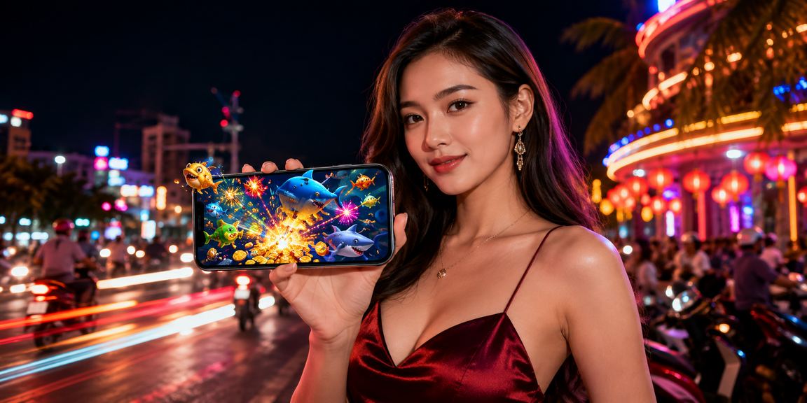 Người dùng tại Nha Trang duyệt danh sách voucher ani4u trên điện thoại giữa chợ đêm sôi động